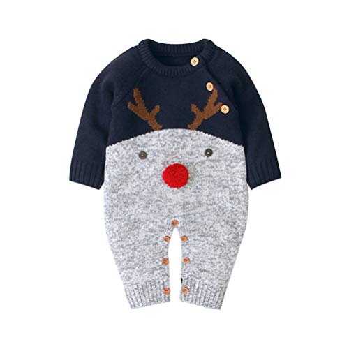 Geagodelia Neugeborenes Baby Junge Mädchen gestrickt Pullover Hirsch Muster Weihnachten Pullover Warm Winter Sweater Weihnachten Pullover (C Jumpsuits Blau, 3-6 Monate,80) von Geagodelia