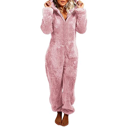 Geagodelia Onesie Tier Damen Pyjama Winter Overall Frauen Jumpsuit Damen Winter Pyjama Damen Winter Onesie Damen Tier Flauschig Overall Damen Kuschelig (Rosa A, S) von Geagodelia