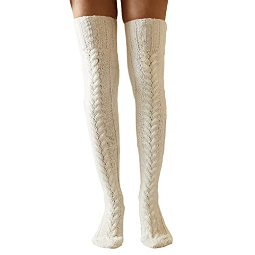 Geagodelia Overknee Strümpfe Schwarz Kniestrümpfe Damen Overknees Strümpfe Damen Strick Strümpfe Damen Halterlos Kniestrümpfe Schwarz Damen (Beige A, Einheitsgröße) von Geagodelia