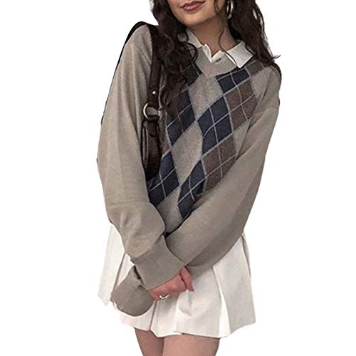 Geagodelia Pullover Damen Locker Strickpullover Frauen Y2K Fashion Damen Pullover Winter Elegant Damen Strickpullover Y2K Clothes Damen Winter Pullover (Braun H, S) von Geagodelia