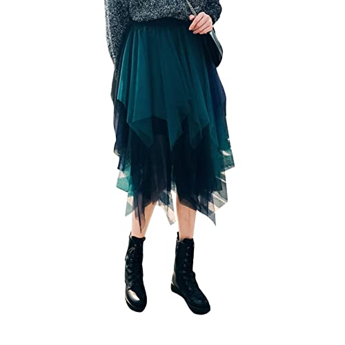 Geagodelia Rock aus Tüll, asymmetrisch, mittellang, elastischer Bund, schick, modisch, Grün / Blau., One size Geagodelia Rock aus Tüll, asymmetrisch, mittellang, elastischer Bund, schick, modisch, Grün / Blau., One size von Geagodelia