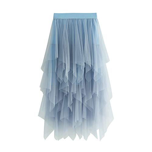 Geagodelia Schwarzer Tüllrock Damen Sommer - Midirock Lang in Hellblau und Pink (Einheitsgröße) von Geagodelia