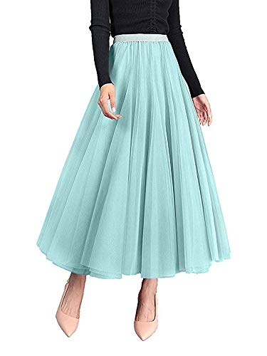 Geagodelia Tüllrock Damen Elegant Weiche Lange Sommerrock Maxirock Vintage Tütü Tüll Rock One Size 36/38/40 F-46925 (Hellgrün) von Geagodelia