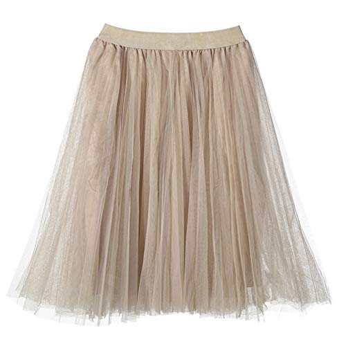 Geagodelia Tüllrock Damen Mädchen Vintage Tütü Tüll Rock Elegant Weich Lang/Knielang Sommerrock Unterrock Petticoat One Size 34/36/38 F-41826 (Beige) von Geagodelia