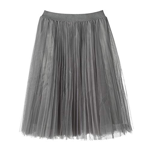 Geagodelia Tüllrock Damen Mädchen Vintage Tütü Tüll Rock Elegant Weich Lang/Knielang Sommerrock Unterrock Petticoat One Size 34/36/38 F-41826 (Grau) von Geagodelia