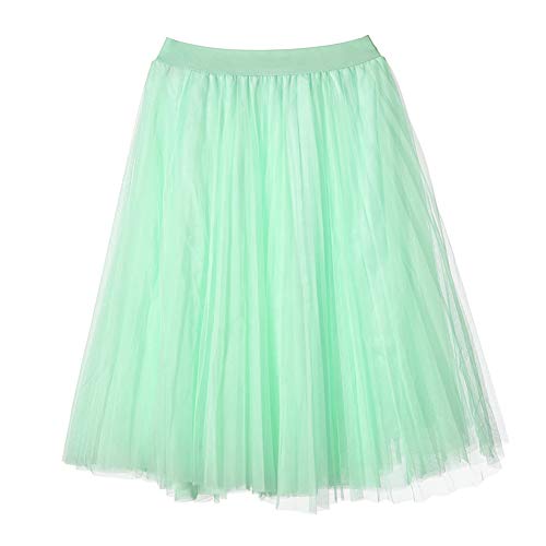 Geagodelia Tüllrock Damen Mädchen Vintage Tütü Tüll Rock Elegant Weich Lang/Knielang Sommerrock Unterrock Petticoat One Size 34/36/38 F-41826 (Hellgrün) von Geagodelia