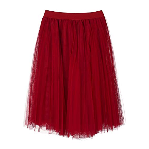 Geagodelia Tüllrock Damen Mädchen Vintage Tütü Tüll Rock Elegant Weich Lang/Knielang Sommerrock Unterrock Petticoat One Size 34/36/38 F-41826 (Rot) von Geagodelia