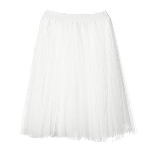 Geagodelia Tüllrock Damen Mädchen Vintage Tütü Tüll Rock Elegant Weich Lang/Knielang Sommerrock Unterrock Petticoat One Size 34/36/38 F-41826 (Weiß) von Geagodelia