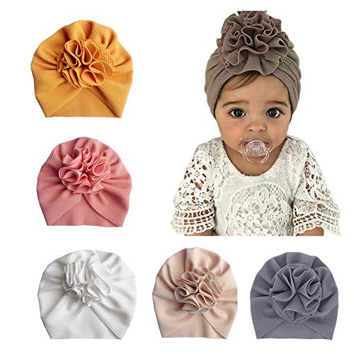 Geagodelia Turban Baby Mädchen Neugeboren Stirnband Haarband Knoten Mütze Sommer Stretch Schleife Headwear Kleinkind Neugeborene Mütze Hut (5er Turban Set, One Size) von Geagodelia