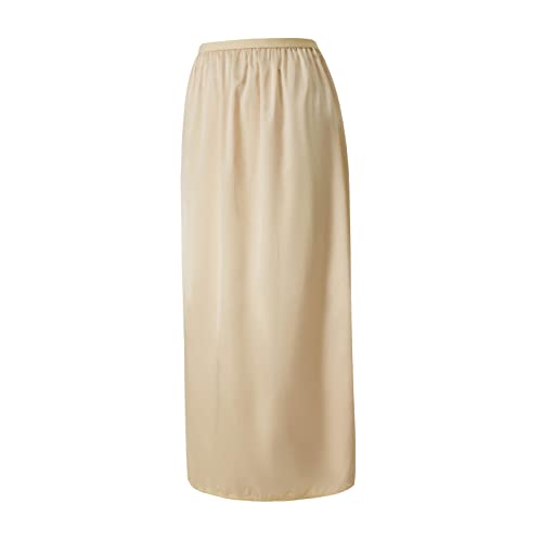 Geagodelia Unterrock für Damen, lang, elastischer Bund, Satin, lang, für Kleid oder langen Rock, champagne, 46 von Geagodelia