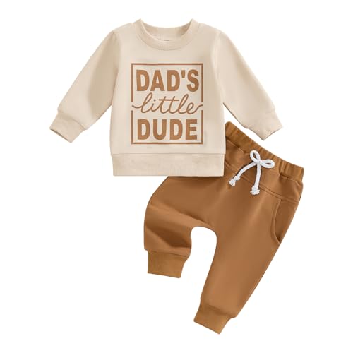 Geagodelia Vatertag Baby Oufit Junge Sommer Kleidung Set Langarm Sweatshirt Oberteil und Hose Bekleidungssets für Jungen (Dad's Little Dude Khaki, 3-6 Monate) von Geagodelia