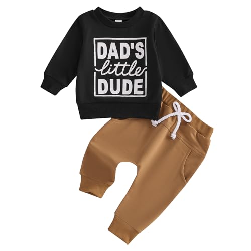 Geagodelia Vatertag Baby Oufit Junge Sommer Kleidung Set Langarm Sweatshirt Oberteil und Hose Bekleidungssets für Jungen (Dad's Little Dude Schwarz, 2-3 Jahre) von Geagodelia