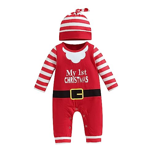 Geagodelia Weihnachtskleidung für Neugeborene Kinder Strampler mit Kapuze Langarm Cartoon Jumpsuit Herbst Winter Kleidung Pyjama Weihnachten, Weihnachtsmann, 0-6 Monate von Geagodelia