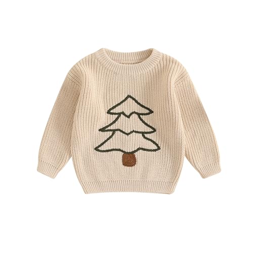Geagodelia Weihnachtspullover Kinder Mädchen Jungen Mein Erstes Weihnachten Baby Pullover Strickpullover Neugeborene Baby Weihnachtspulli Christmas Sweater (Weihnachtsbaum Khaki, 0-3 Monate) von Geagodelia