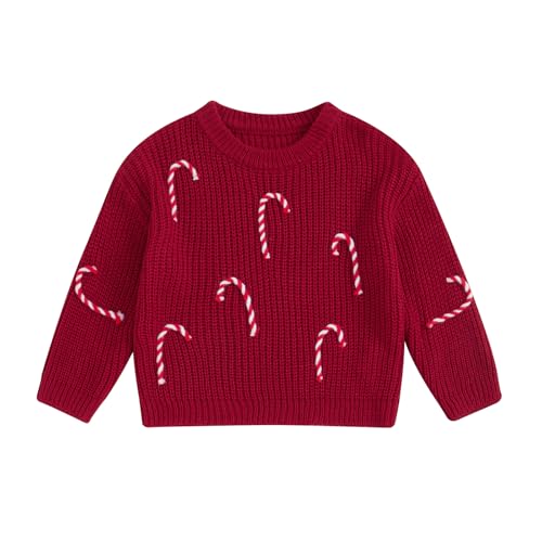 Geagodelia Weihnachtspullover Kinder Mädchen Jungen Mein Erstes Weihnachten Baby Pullover Strickpullover Neugeborene Baby Weihnachtspulli Christmas Sweater (Zuckerstangen Weinrot, 3-6 Monate) von Geagodelia