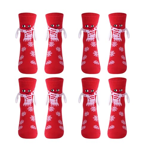 Geagodelia Weihnachtssocken Lustige Magnetische Socken mit Händen Hand in Hand Holding Socks Kleine Weihnachtsgeschenke für Frauen Männer Freundin Freunde Paare Kinder Familie (4 Paar Rot, One Size) von Geagodelia