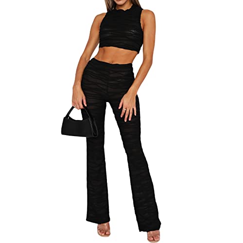 Geagodelia Zweiteiler Damen Elegant Hosenanzug Sommer Outfits Kleidung 2 Teiler Set T-Shirt Top + Shorts Y2k Aesthetic Clothes Workout Anzug Skims Dupes (H - Schwarz Durchsichtig, M) von Geagodelia