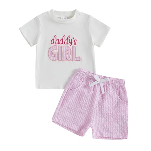 Muttertag Vatertag Baby Outfit Mädchen Junge Sommer Kleidung Set Kurzarm T-Shirt Oberteil und Shorts Bekleidungssets (Gestreift Daddy's Girl Pink, 6-12 Monate) von Geagodelia