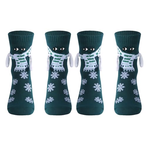 Weihnachtssocken Lustige Magnetische Socken mit Händen Hand in Hand Holding Socks Kleine Weihnachtsgeschenke für Frauen Männer Freundin Freunde Paare Kinder Familie (2 Paar Grün, One Size) von Geagodelia