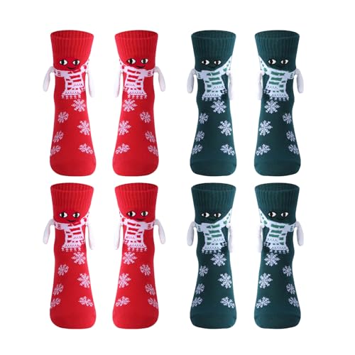 Weihnachtssocken Lustige Magnetische Socken mit Händen Hand in Hand Holding Socks Kleine Weihnachtsgeschenke für Frauen Männer Freundin Freunde Paare Kinder Familie (2 Paar Rot&2 Paar Grün, One Size) von Geagodelia