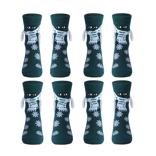 Weihnachtssocken Lustige Magnetische Socken mit Händen Hand in Hand Holding Socks Kleine Weihnachtsgeschenke für Frauen Männer Freundin Freunde Paare Kinder Familie (4 Paar Grün, One Size) von Geagodelia