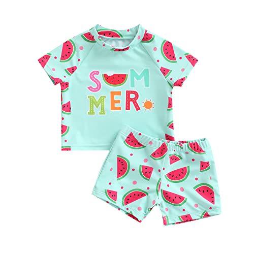 Zweiteiliger Split-Badeanzug für Mädchen, Baby-Kleinkind-Kind-Mädchen-Cartoon-Dinosaurier-Print, Kurzarm-Tops + Shorts (Rot, 2-3J) von Geagodelia