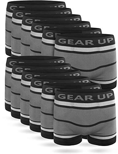 6 oder 12 Mikrofaser-Unterhosen für Herren - Boxershorts Retroshorts - Atmungsaktive Sportunterwäsche für Männer Farbe 12 x Grau Stripe Größe L/XL von Gear Up