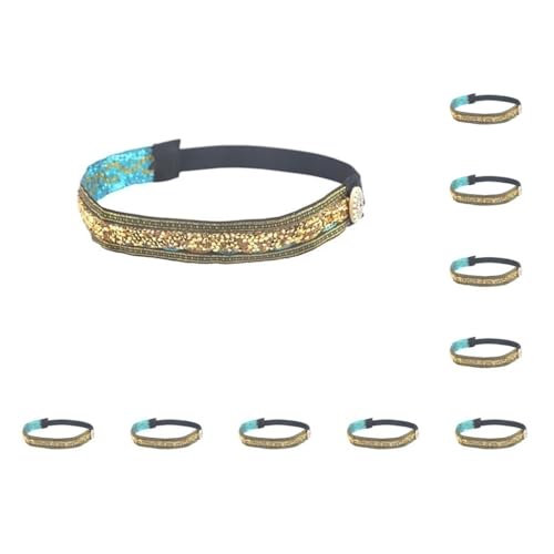 10 Set Stirnbänder Glitzer Strass Böhmischer Stil Haarschmuck mit Knöpfen Stretch Boho Dekor Kopfbedeckung Laufen Frauen Gold von Geardeangloow