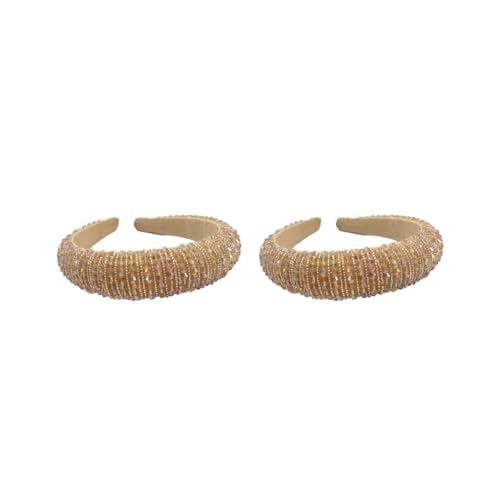 2 x Haarbänder mit Perlen und Kristallen, flexibel, dick, breit, Kopfbedeckung, Geschenk für Frauen, Hochzeit, Strand, Champaign Gold von Geardeangloow