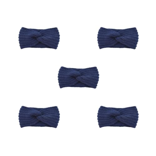 5 x gehäkeltes Stirnband, einfacher Stil, Strick-Stirnband, atmungsaktiv, breites Schweißband, elastisches Haarstyling-Zubehör, Haarband für Yoga, Marineblau von Geardeangloow
