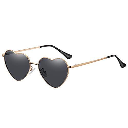 Damen-Sonnenbrille, Herzform, modisch, für Sommer, Outdoor, Party, Gold, Schwarz, Goldfarben / Schwarz, 139mm von Geardeangloow
