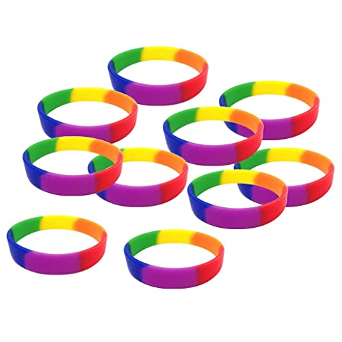 Geardeangloow 10 Stück/Packung Blanko Silikon Armbänder Mode Gummi Armband Regenbogen 6,5 cm, 6.5 cm, Kunststoff, Siehe Beschreibung von Geardeangloow