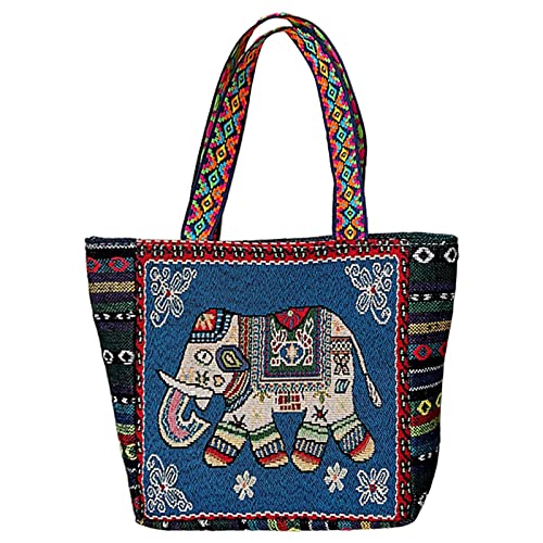 Geardeangloow Damen Canvas Schultertasche Urlaub Leichte Einkaufstasche Satchel Casual Cat 30 x 9 x 21 cm, Blauer Elefant, 30 x 9 x 21 cm, 30x9x21 cm von Geardeangloow