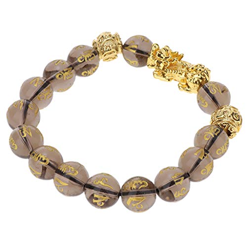 Geardeangloow Goldenes Pixiu-Armband mit 6 Wörtern, Mantra-Perlen, 10 mm, Obsidian, 12 mm, Eis-Obsidian, Gold + Kaffee, 10 mm Eis-Obsidian, 12mm Ice Obsidian, Kunststoff, Siehe Beschreibung von Geardeangloow