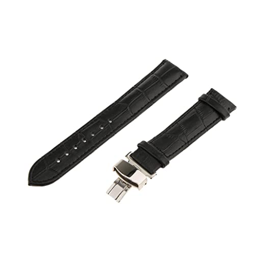 Geardeangloow Leder-Uhrenarmband mit Schmetterlingsverschluss, Schnalle, Schwarz, 20 mm, Siehe Produktbeschreibung, Polyester Geardeangloow Leder-Uhrenarmband mit Schmetterlingsverschluss, Schnalle, Schwarz, 20 mm, Siehe Produktbeschreibung, Polyester von Geardeangloow