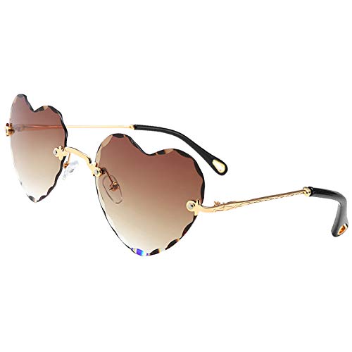 Geardeangloow Randlose Sonnenbrille für Damen, Herzform, UV400, Brillen, Grau, Rosa (Tawny), 45x55mm von Geardeangloow