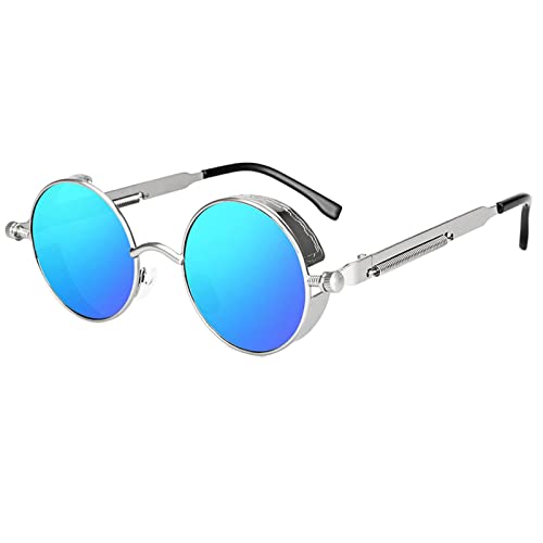 Geardeangloow Steampunk Retro-Sonnenbrille, rund, Metallrahmen, UV-Schutz, Tawny, silber, blau, 13.6 x 4.9 cm Geardeangloow Steampunk Retro-Sonnenbrille, rund, Metallrahmen, UV-Schutz, Tawny, silber, blau, 13.6 x 4.9 cm von Geardeangloow