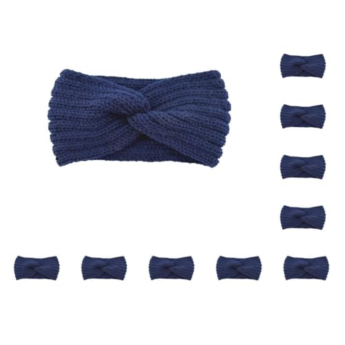 Häkel-Stirnband, einfacher Stil, atmungsaktiv, breites Schweißband, elastisches Haarstyling-Zubehör, Haarband für Yoga, Marineblau, 10 Stück von Geardeangloow