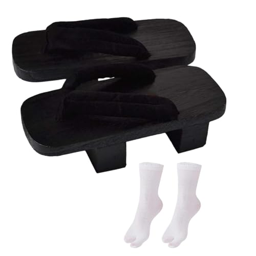 Japanische Holzclogs im japanischen Stil, japanische Schuhe, Geta für tägliche Strandreisen, 40 Schwarz, Größe 40, Schwarz, Größe 38, Medium von Geardeangloow