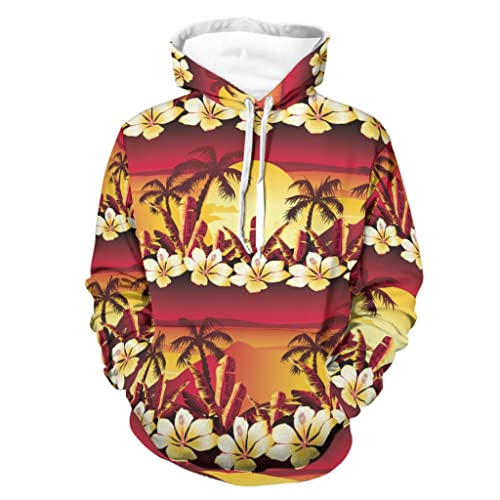 GeauDoup Tropisch Sonnenuntergang Hibiskus Unisex Kapuzenpullover Langarm Pullover Hooded Sweatshirt Kapuzensweat mit Taschen Multicolor L von GeauDoup