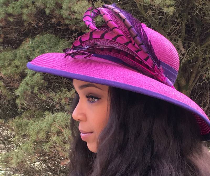 Fuchsia Pink Parasisal Stroh Hut Mit Breiter Krempe-Lila Rosa Fasan Federn-Royal Ascot Hut-Belmount-Preakness-Kentiucky Derby-Hochzeit von GeauxChapeauxHats