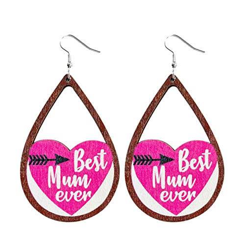 1 Paar Europäischer Und Amerikanischer Roman Schmuck Mutter Tag Drop Förmige Liebe Die Mutter Liebe Holzohrringe Buchstaben Mondohrringe von Geavonyg
