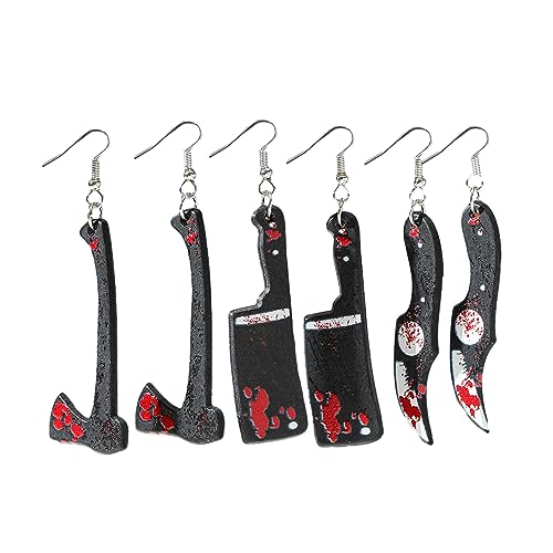 1 Set Halloween Red Blood Messer Ohrringe Simulationsachsen Ohrhaken Kürbisschädel Lustige Cartoon Acrylohrringe Kürbisschädel Ohrohrhaken von Geavonyg