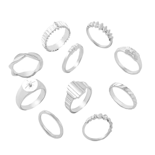 10pcs Geometrisch Geformte Ringe Mit Kristallgold/silberischem Verstellbarem Fingerzubehör Für Frauen Legierungsring Set Set von Geavonyg