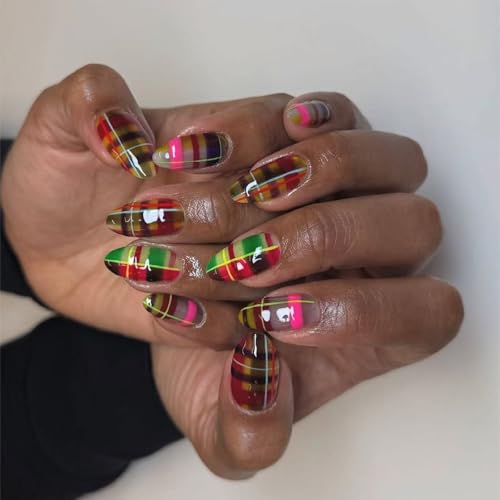 24pcs Kurze Mandelpresse Auf Nägeln Design Französisch Gefälschte Acryl Falsche Künstliche Klebstoffe Für Frauen Nagel Coffin Mandel Französisches Nagel von Geavonyg