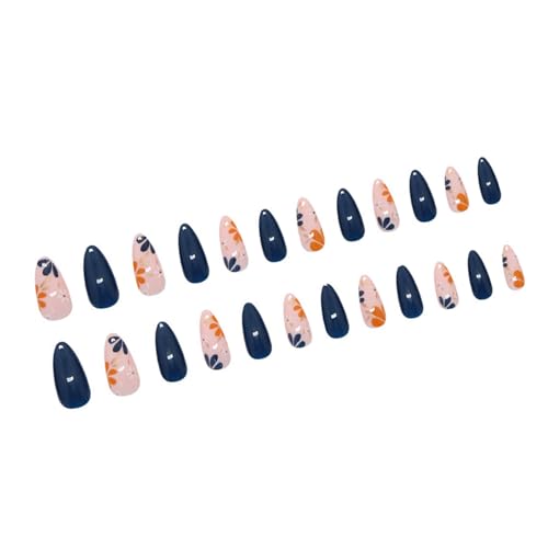 24pcs Mandelpresse Auf Nägeln Blumendesigns Französisch Gefälschte Acryl Falsche Künstliche Klebstoffe Frauen Nagel Sarg Mandel Französisches Nagel von Geavonyg