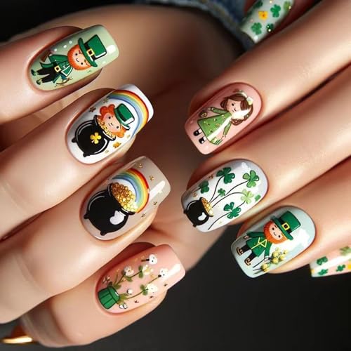 24pcs Square Press Auf Nägel Kleber Französischen Gefälschten Designs Falsche Künstliche Geschenke Für Frauen Mädchen Heiligen Patrick's Day Press Nagel 24pcs Square Press Auf Nägel Kleber Französischen Gefälschten Designs Falsche Künstliche Geschenke Für Frauen Mädchen Heiligen Patrick's Day Press Nagel von Geavonyg