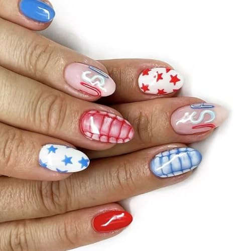4. Juli Patriotische Presse Auf Nägeln Mit Französischen Spitzen Und Vollständigen Abdeckungen Auf Acrylfehler Für Frauen Nail Art Kit Hängen von Geavonyg