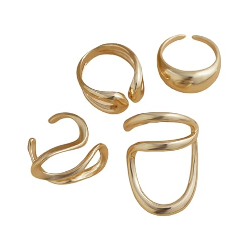 4pcs Unregelmäßige Einfache Verstellbare Ringe Gold Öffnung Geometrische Fingerlegierung Textur Für Jeden Anlass Bequeme Ringe Geeignet von Geavonyg