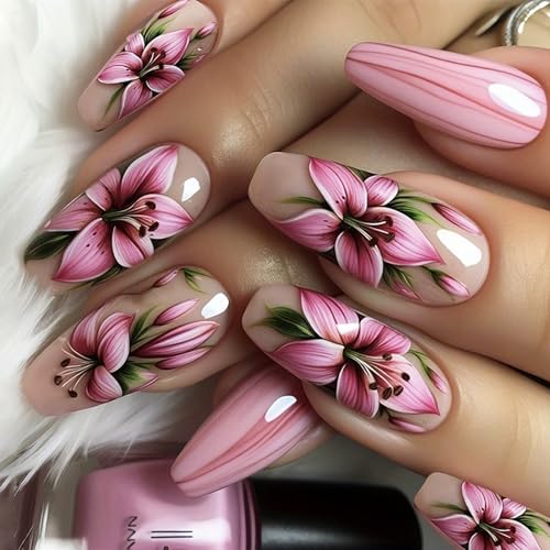 Blumenpresse Auf Nägeln 24PCs Künstliche Blumen Falsche Maniküre Erklärungen Kleben Auf Einfache Anwendung Frauen Nagelkunst von Geavonyg